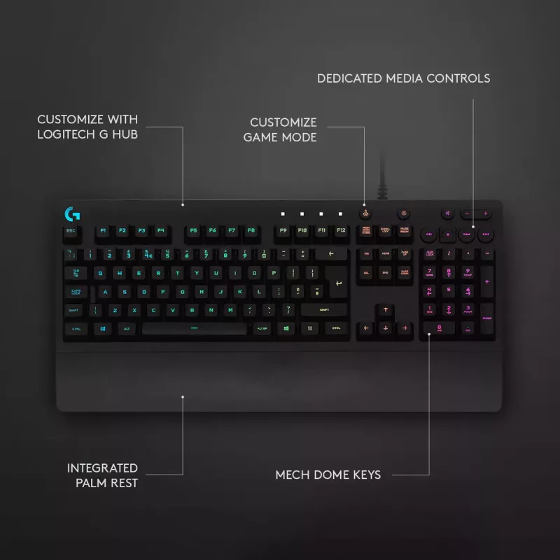 Mänguklaviatuur Logitech G G213 Prodigy täissuuruses RGB LED juhtmega