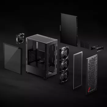 XPG VALOR AIR Mid-Tower Must, Midi Tower, PC, Must, ATX, micro ATX, Mini-ATX, Süsinikteras, Karastatud klaas, 16.6 cm