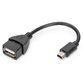 DIGITUS USB 2.0 adapterkaabel, OTG, tüüp mini B - A M/F, 20 cm, USB 2.0 ühilduv, must