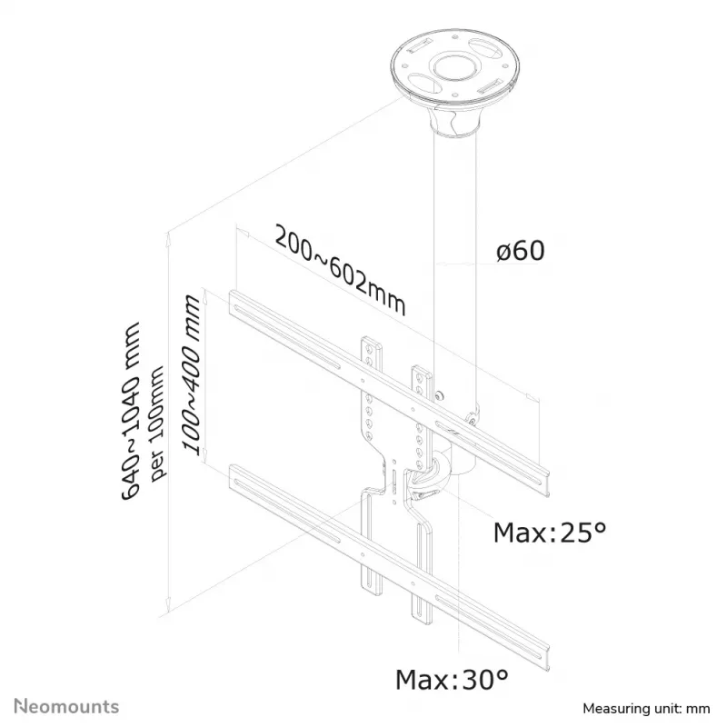 Neomounts FPMA-C400BLACK lae- ja seinale kinnitus monitorile/telerile 32-60 tolli - kõrgus 64-104 cm
