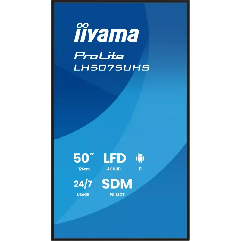 iiyama LH5075UHS-B2AG Signage Display Digitaalne infotahvel 125,7 cm (49,5 tolli) LCD Wi-Fi 500 cd/m² 4K Ultra HD Must Sisseehitatud protsessor Android 24/7