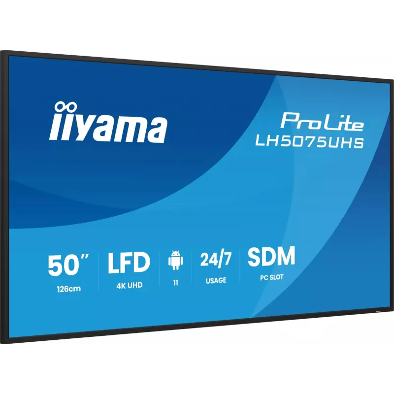 iiyama LH5075UHS-B2AG Signage Display Digitaalne infotahvel 125,7 cm (49,5 tolli) LCD Wi-Fi 500 cd/m² 4K Ultra HD Must Sisseehitatud protsessor Android 24/7
