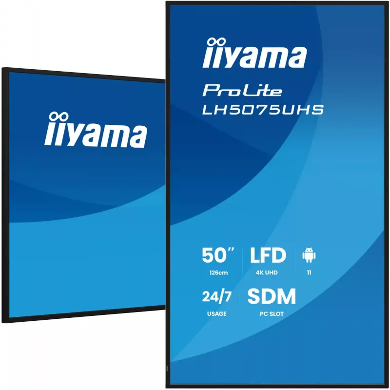 iiyama LH5075UHS-B2AG Signage Display Digitaalne infotahvel 125,7 cm (49,5 tolli) LCD Wi-Fi 500 cd/m² 4K Ultra HD Must Sisseehitatud protsessor Android 24/7