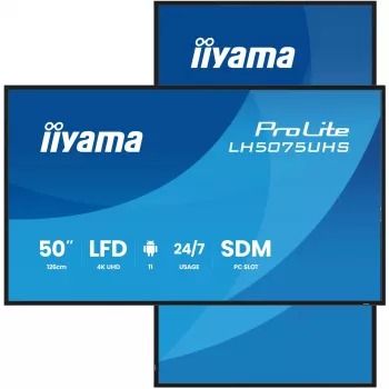 iiyama LH5075UHS-B2AG Signage Display Digitaalne infotahvel 125,7 cm (49,5 tolli) LCD Wi-Fi 500 cd/m² 4K Ultra HD Must Sisseehitatud protsessor Android 24/7