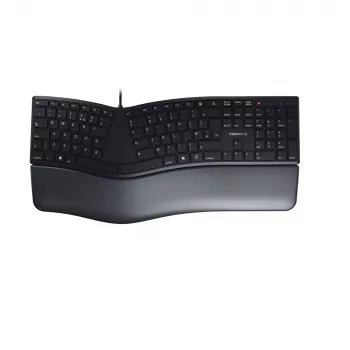 Juhtmega ergonoomiline täissuuruses klaviatuur Cherry KC 4500 ERGO Must USB QWERTY UK 109 klahvi kõvera paigutusega randmetugi 1,8 m kaabel