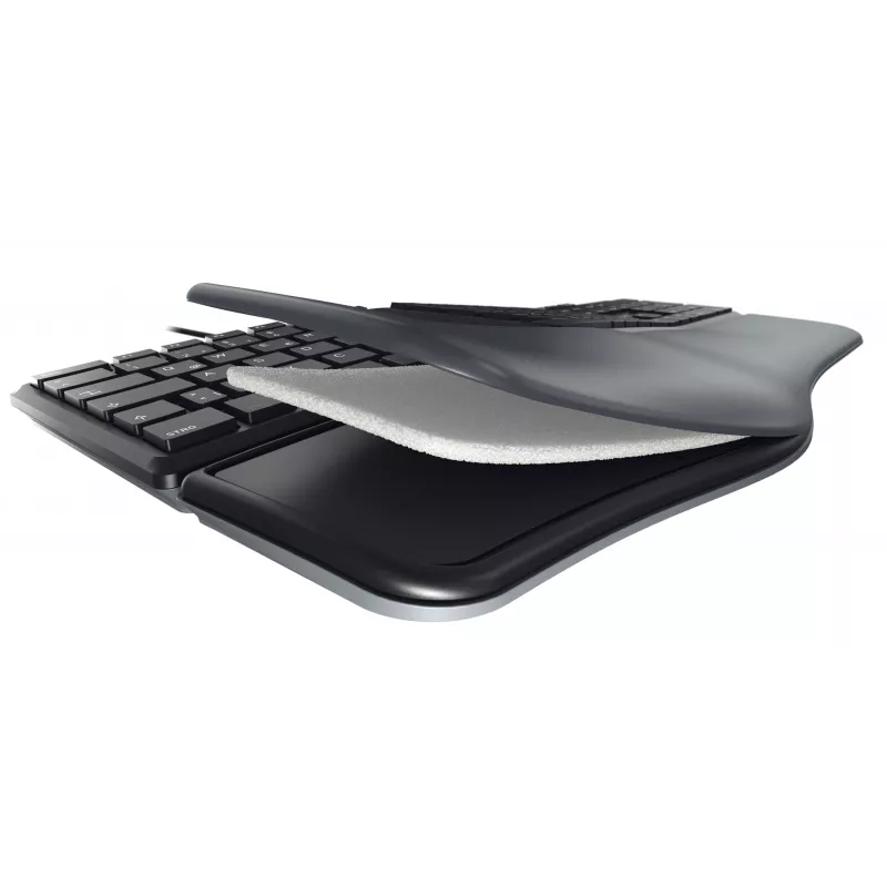Juhtmega ergonoomiline täissuuruses klaviatuur Cherry KC 4500 ERGO Must USB QWERTY UK 109 klahvi kõvera paigutusega randmetugi 1,8 m kaabel