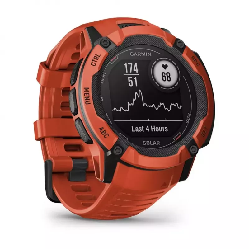 Nutikell GARMIN Instinct 2X Solar — spordikell, 50 mm polümeerkorpus, päikeseenergia laadimine, GPS (GPS/GLONASS/Galileo), 10 ATM, silikoonrihm