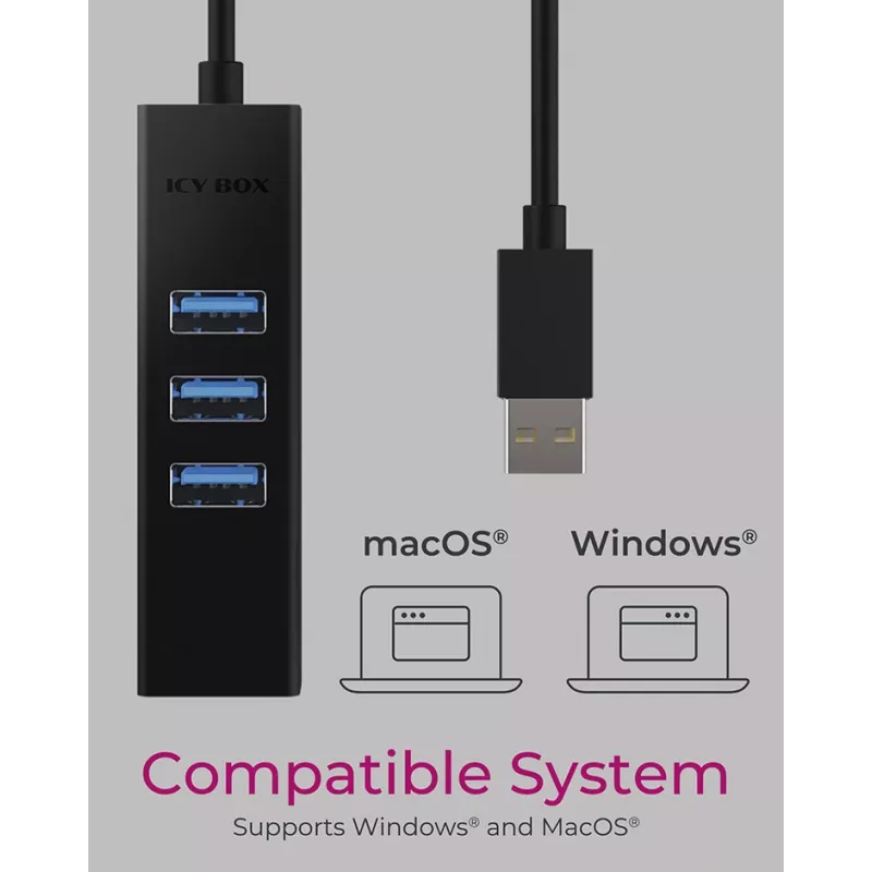 ICY BOX IB-HUB1419-LAN USB 3.2 Gen 1 (3.1 Gen 1) Type-A Must
