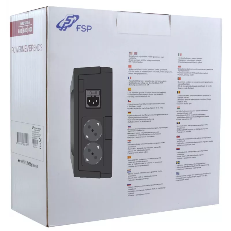 FSP Nano 800 katkematu toiteallikas (UPS) ooterežiim (Offline) 0,8 kVA 480 W 2 vahelduvvoolu pistikupesa