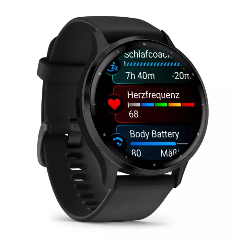 GARMIN INTERNATIONAL Venu 3 - Tumehall roostevabast terasest raam, must korpus ja silikoonrihm - 45 mm