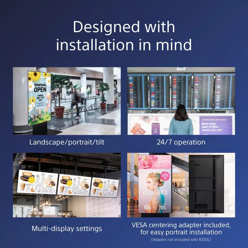 Sony FW-75BZ40L Signage Display Digitaalne infotahvel lameekraan 190,5 cm (75 tolli) LCD Wi-Fi 700 cd/m² 4K Ultra HD Must Android 24/7