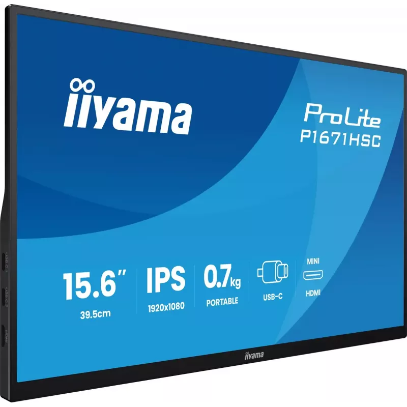 iiyama ProLite P1671HSC-B1 arvutimonitor 39,6 cm (15,6 tolli) 1920 x 1080 pikslit Full HD LED must