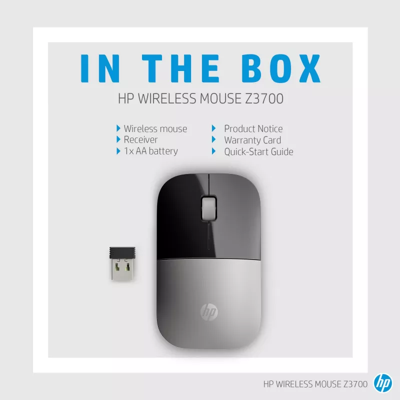 HP Z3700 sinine juhtmevaba hiir, kahekäeline, optiline, RF-juhtmevaba, 1200 DPI, sinine