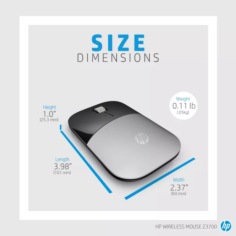 HP Z3700 sinine juhtmevaba hiir, kahekäeline, optiline, RF-juhtmevaba, 1200 DPI, sinine
