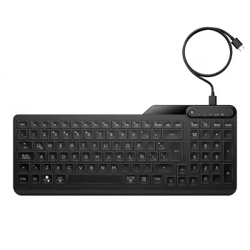 HP 405 Multi-Seadme taustvalgustusega juhtmega klaviatuur, täissuuruses (100%), juhtmega, USB, membraan, must