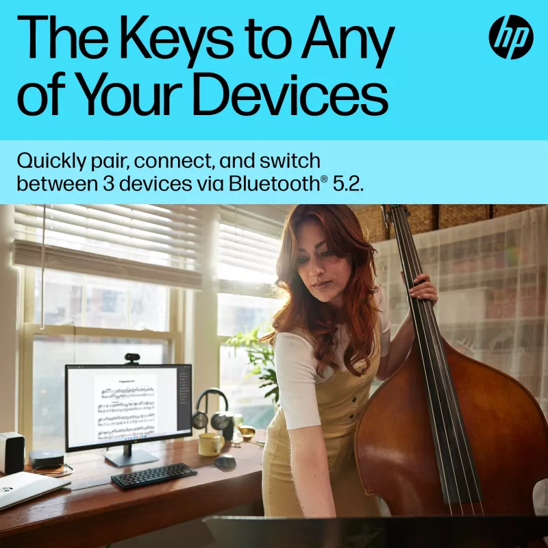 HP 355 kompaktne Bluetooth-klaviatuur — juhtmeta mehaaniliste klahvidega, must, 0,34 kg