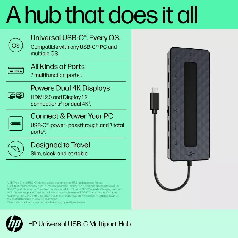 HP Universal USB-C Multiport Hub USB 3.2 Gen 1 Type-C Must