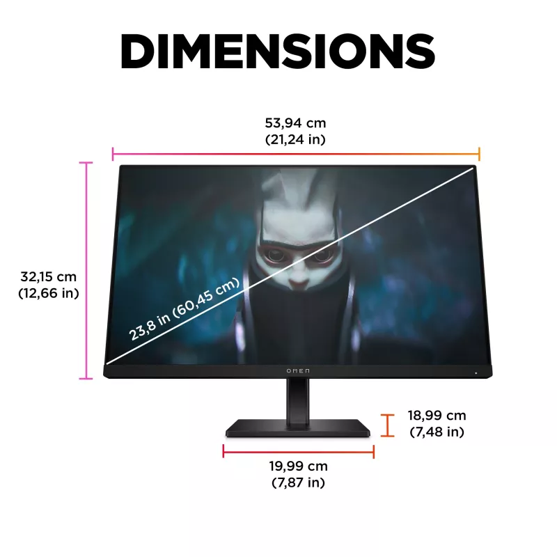 OMEN by HP 23,8-tolline FHD 165 Hz mängumonitor – OMEN 24, 60,5 cm (23,8 tolli), 1920 x 1080 pikslit, Full HD, LCD, 1 ms, must
