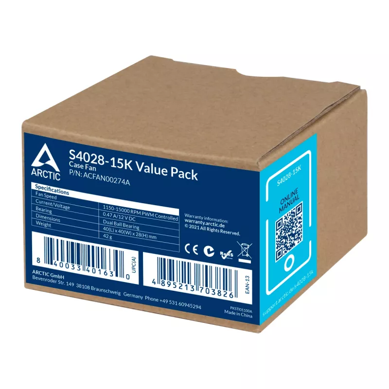 ARCTIC S4028-6K - 40 mm serveriventilaator, ventilaator, 4 cm, 250 p/min, 6000 p/min, 12,06 m³/h, must