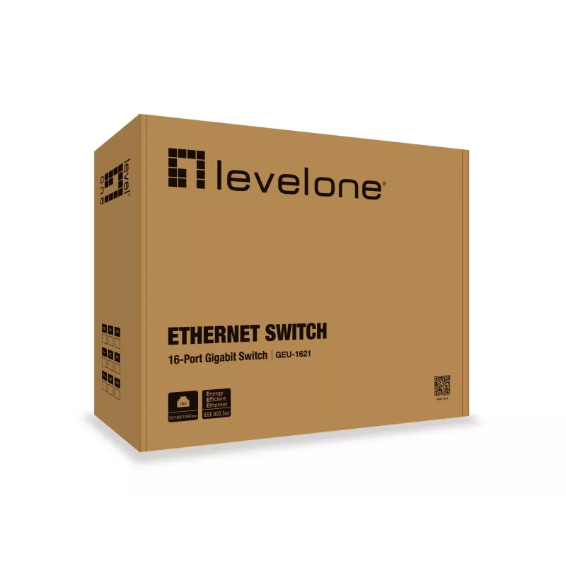 LevelOne 16-port Gigabit Switch pakub 16 RJ-45 Ethernet-porti Gigabit Etherneti toega (10/100/1000). Sellel on täisdupleks-side, MAC-aadressitabel 8000 kirjega ja lülitusvõimsus 32 Gbit/s.