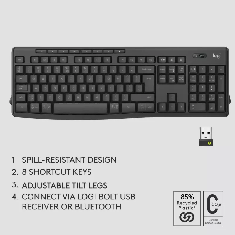 Logitech MK370 Combo for Business – täissuuruses traadita klaviatuur ja hiir