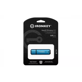Kingston Technology IronKey 64GB Vault Privacy 50 AES-256 krüpteeritud, FIPS 197