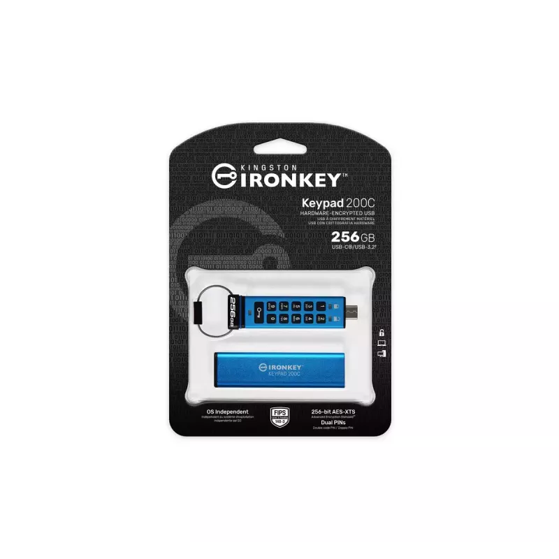 Kingston Technology IronKey 256GB USB-C klahvistikuga 200C, FIPS 140-3 tase 3, AES-256