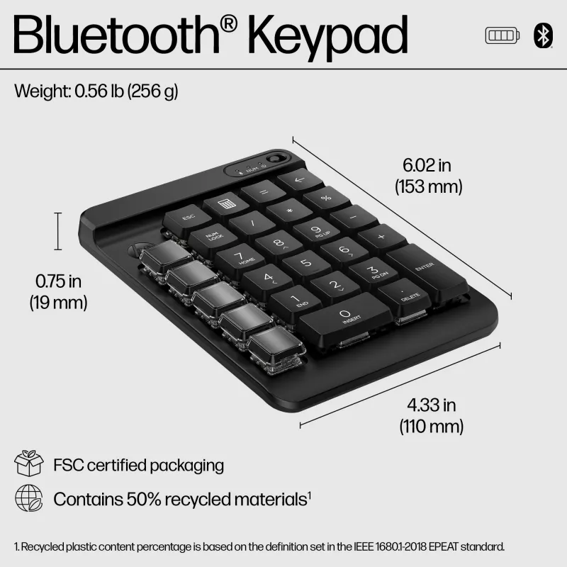 HP 435 programmeeritav juhtmevaba klaviatuur, Bluetooth, must