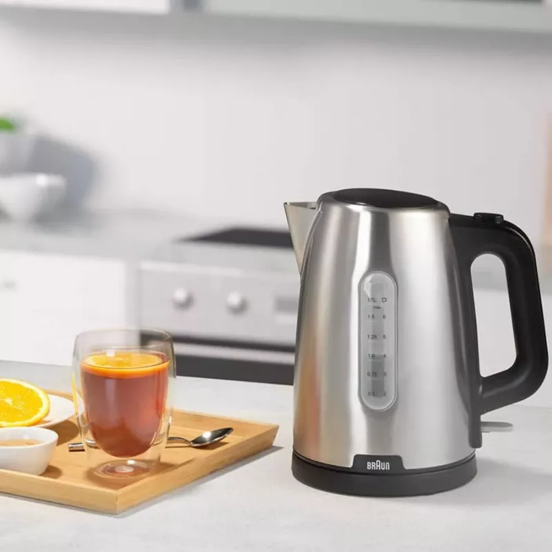 Braun PurShine WK102AI-WK1500BK elektriline veekeetja 1,7 L 2200 W Must, Roostevaba teras