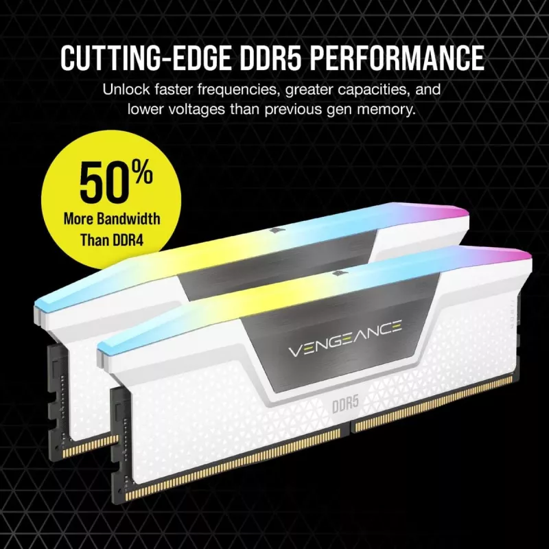 CORSAIR Memory 64GB DDR5 (2x32gb) Dram 5200mt/s CL40 Memory Kit Vengeance RGB Valge