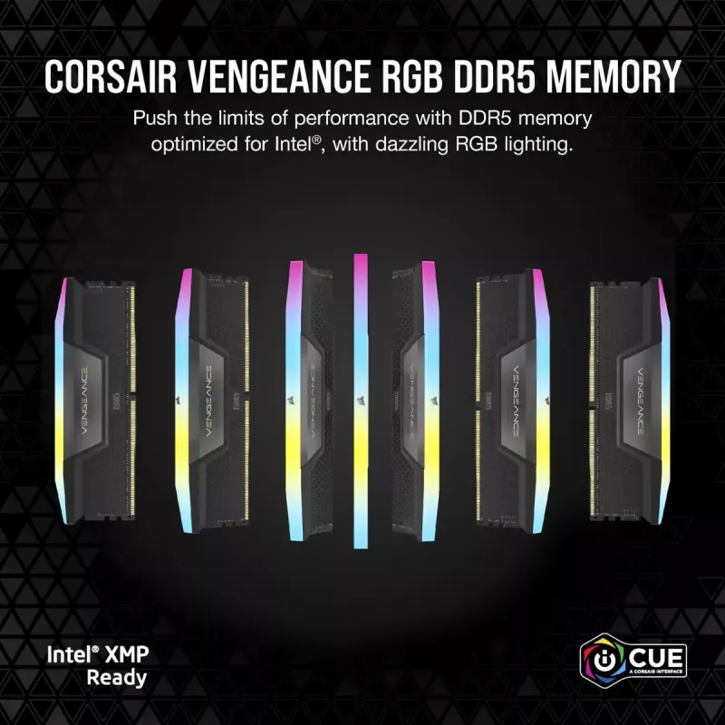 CORSAIR Memory 32GB DDR5 (2x16gb) Dram 6400mt/s CL32 Vengeance RGB mälukomplekt - must