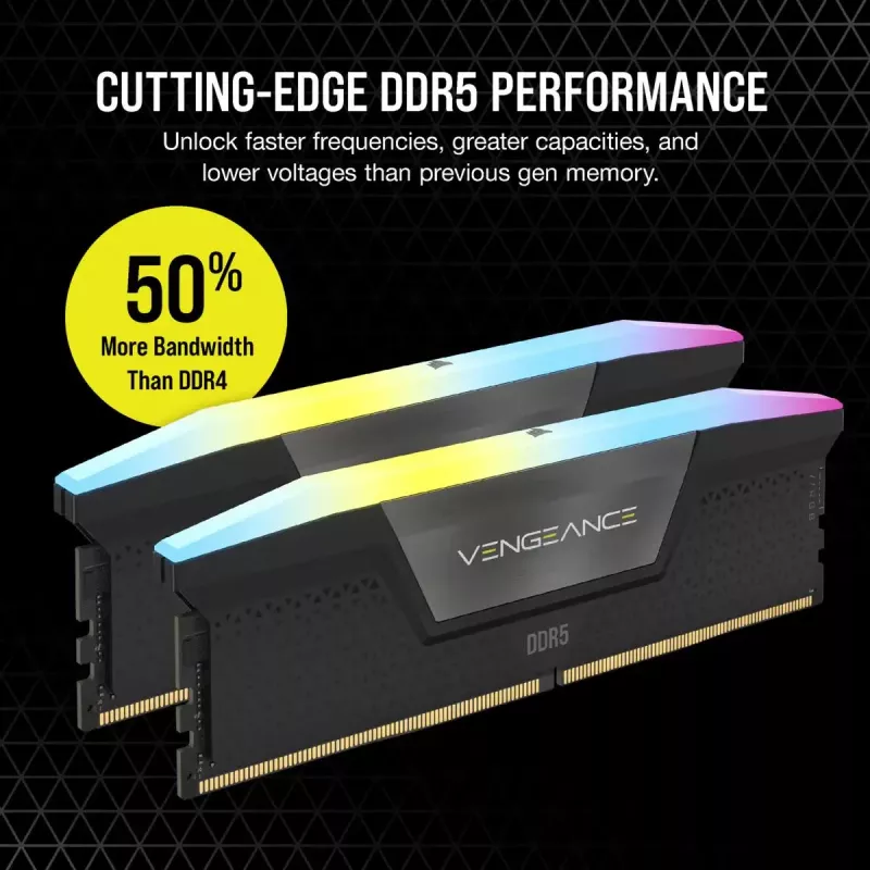 CORSAIR Memory 32GB DDR5 (2x16gb) Dram 6400mt/s CL32 Vengeance RGB mälukomplekt - must