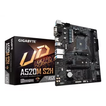 GIGABYTE A520M S2H emaplaat - toetab AMD Ryzen 5000 seeria AM4 protsessoreid, 4+3 faasiline puhas digitaalne VRM, kuni 5100 MHz DDR4 (OC), PCIe 3.0 x4 M.2, GbE LAN, USB 3.2 Gen 1