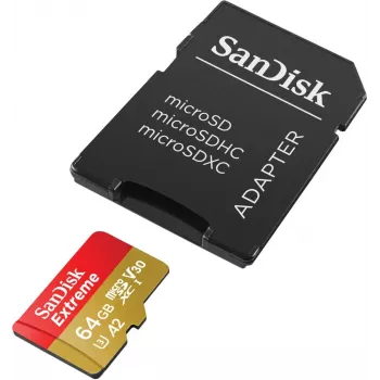 WESTERN DIGITAL Extreme microSDXC 64GB SD-adapter märulikaameratele ja droonidele 170MB/s 80MB/s A2 C10 V30 UHS-I U3