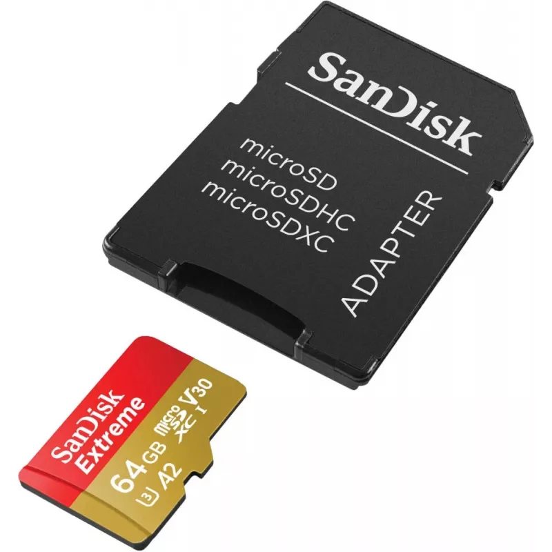 WESTERN DIGITAL Extreme microSDXC 64GB SD-adapter märulikaameratele ja droonidele 170MB/s 80MB/s A2 C10 V30 UHS-I U3