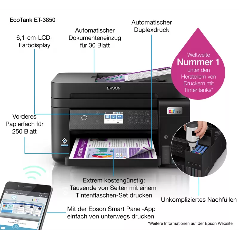 Epson EcoTank ET-3850 tindiprinter A4 4800 x 1200 DPI 33 ppm Wi-Fi
