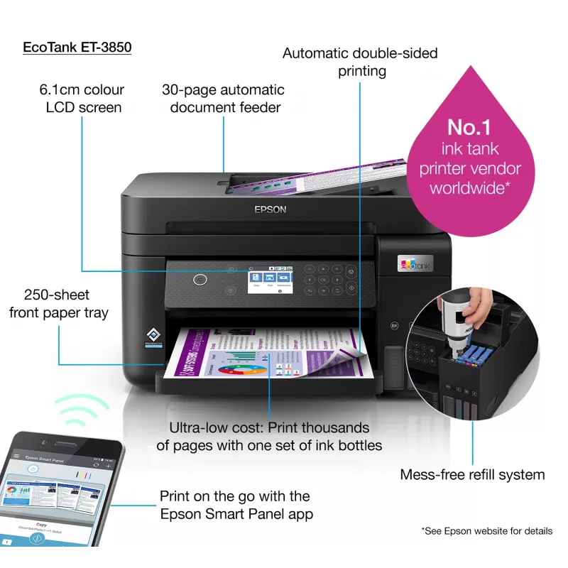Epson EcoTank ET-3850 tindiprinter A4 4800 x 1200 DPI 33 ppm Wi-Fi