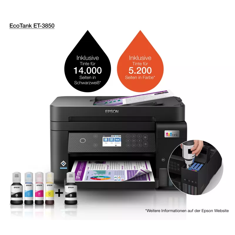 Epson EcoTank ET-3850 tindiprinter A4 4800 x 1200 DPI 33 ppm Wi-Fi