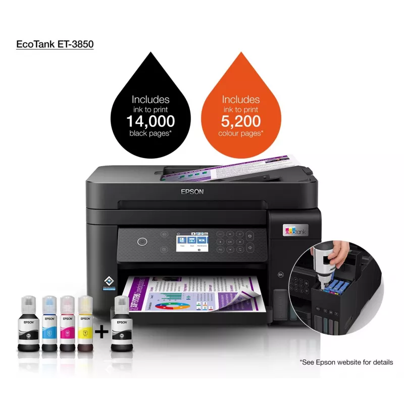 Epson EcoTank ET-3850 tindiprinter A4 4800 x 1200 DPI 33 ppm Wi-Fi