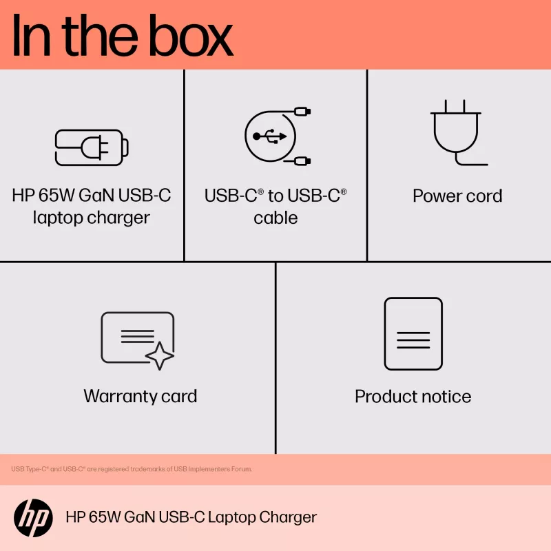 HP 65W GaN USB-C sülearvuti laadija, sülearvuti, siseruumides, 65 W, 5,9,12,15,20 V, 65 W, Kodu