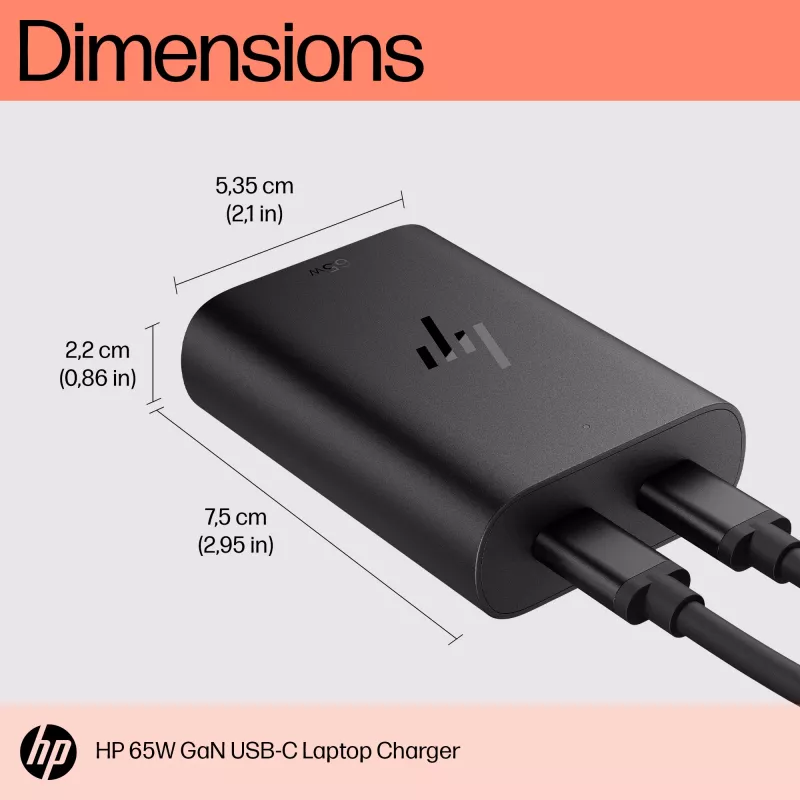 HP 65W GaN USB-C sülearvuti laadija, sülearvuti, siseruumides, 65 W, 5,9,12,15,20 V, 65 W, Kodu