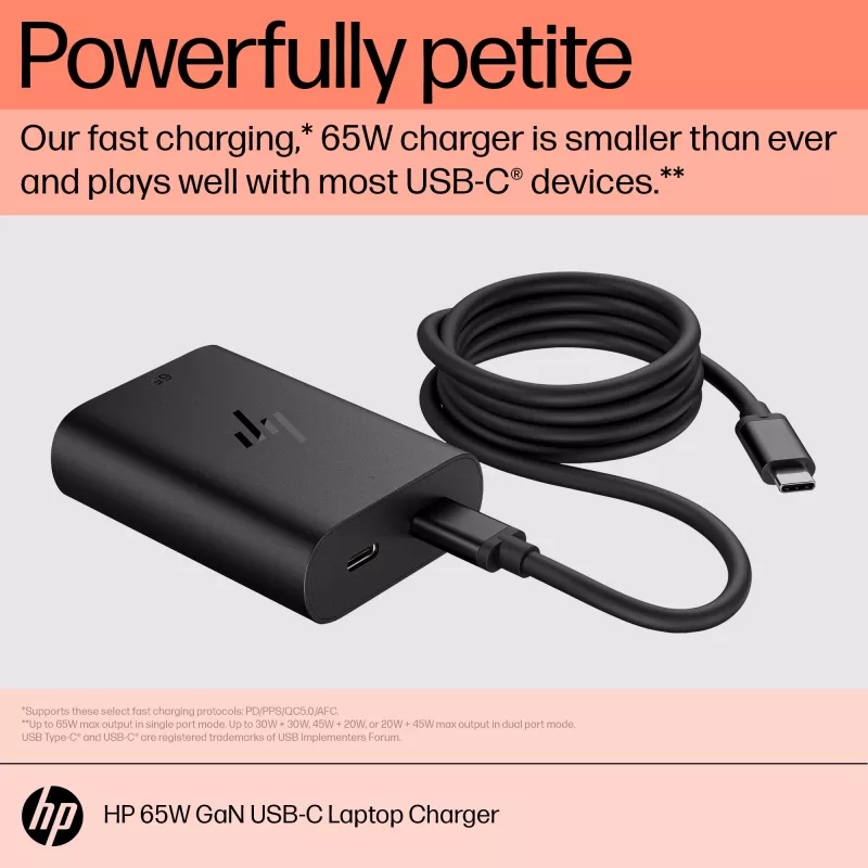 HP 65W GaN USB-C sülearvuti laadija, sülearvuti, siseruumides, 65 W, 5,9,12,15,20 V, 65 W, Kodu