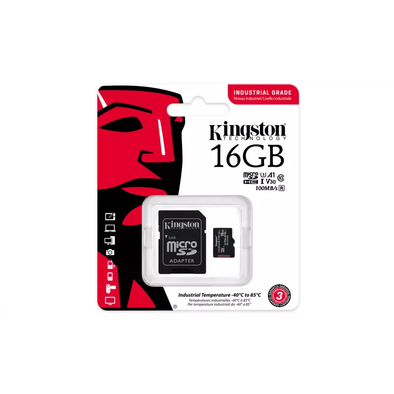 Kingston Technology 16GB microSDHC Industrial C10 A1 pSLC kaart + SD-adapter