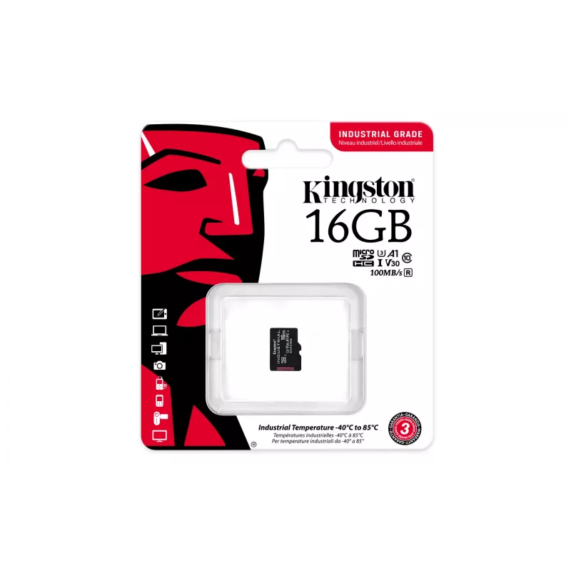Kingston Technology 16GB microSDHC Industrial C10 A1 pSLC Card üksikpakend ilma adapterita