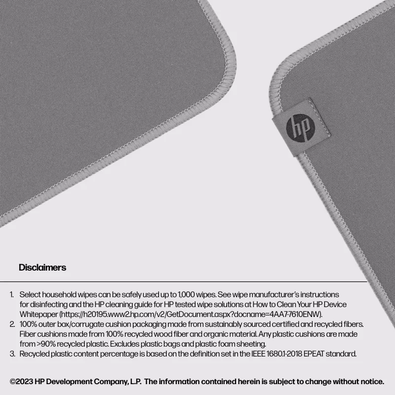 HP 100 Desinfitseeritav hiirematt, hall, ühevärviline, polüester, kumm