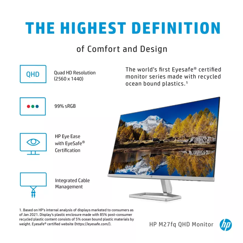 Monitor HP M27fq 27 tolli Quad HD 2560x1440 IPS LCD, 300 cd/m², 75 Hz, 5 ms, hõbedane