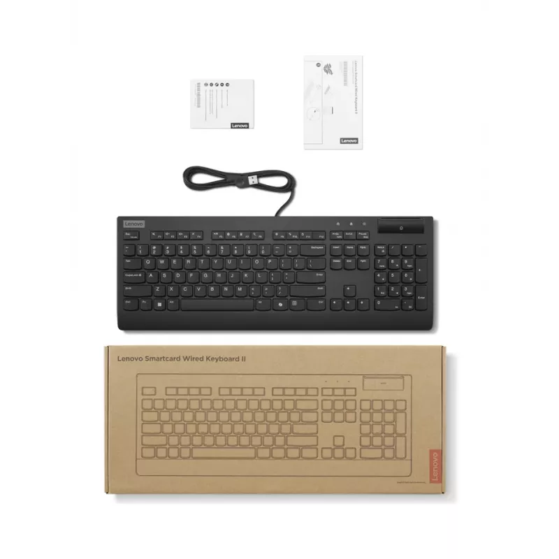 Juhtmega täissuuruses nutikaardiga klaviatuur Lenovo Smartcard Wired II — saksa paigutus, USB, 106 klahvi, must