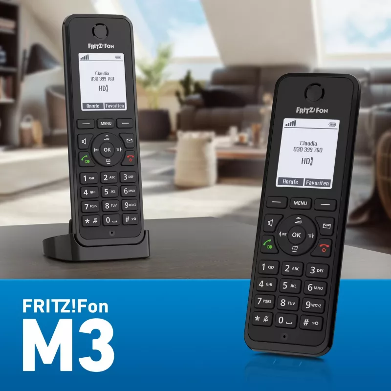 DECT telefon FRITZ Fon M3 juhtmeta telefonitoru helistaja ID must