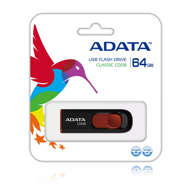 ADATA C008 64 GB USB-mälupulk USB Type-A 2.0 Must, Punane