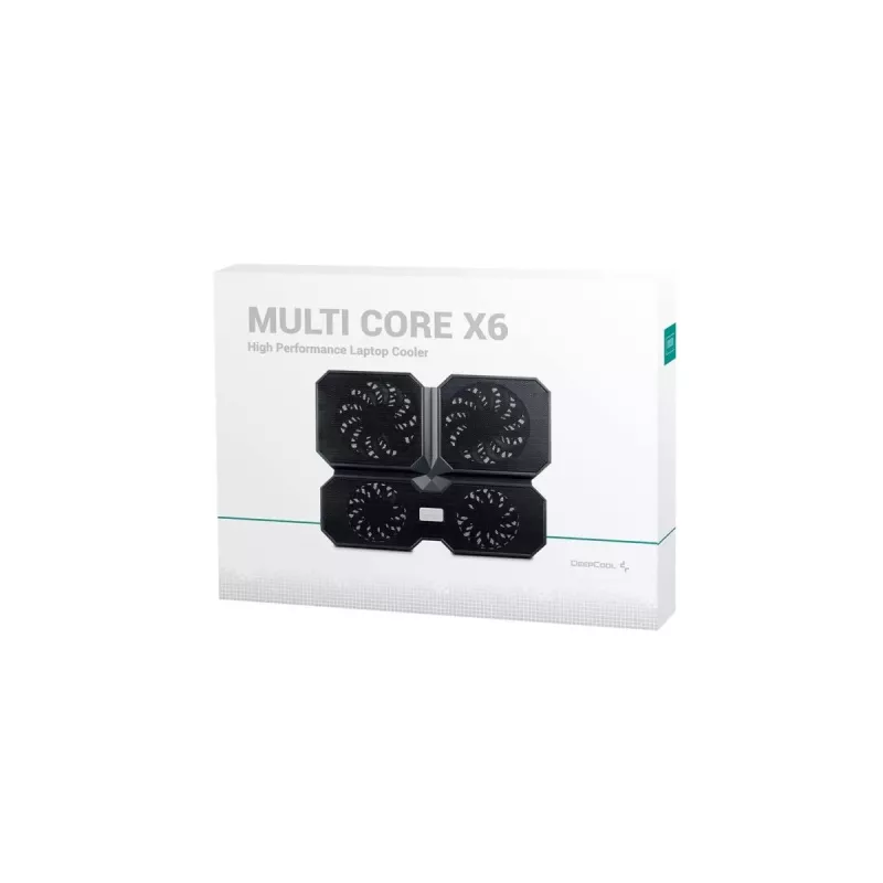 Jahutusplaat DeepCool MULTI CORE X6 — 4 ventilaatorit, kuni 15,6-tollistele sülearvutitele, USB-toide, 380×295×24 mm, 2 USB-porti
